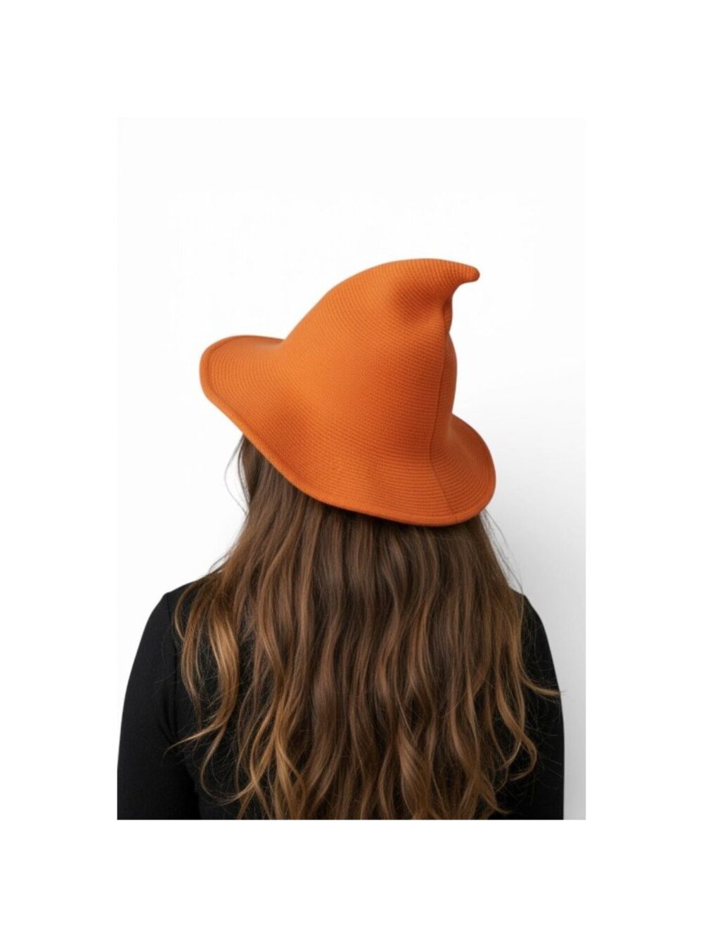 Orange Knit Pointy Witch Hat Soft Textured Wide Brim Accessory
